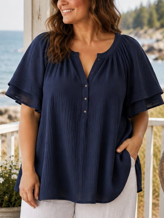 Cynthia Rowley Tops - *SALE* Cynthia Rowley Navy Cotton Gauze Flutter Sleeve Peasant Blouse 2X Boho